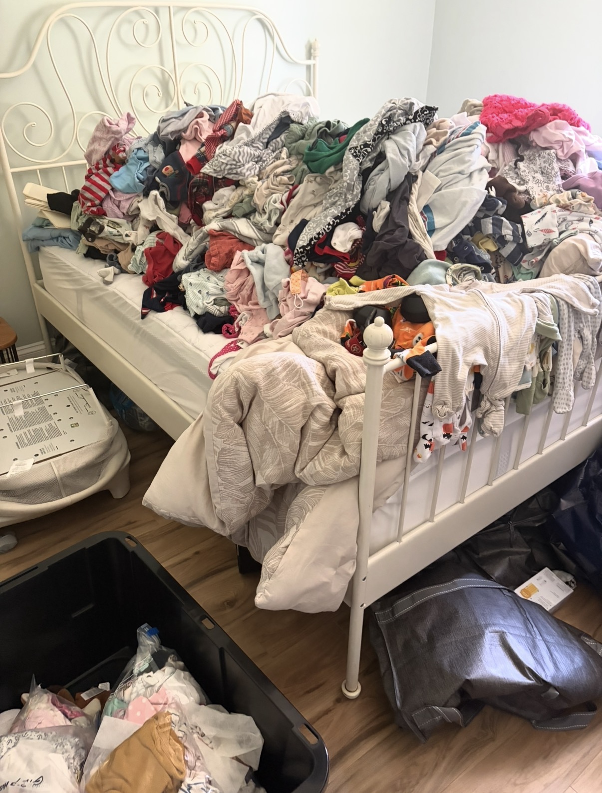 Children’s clothing collected for sorting during a home reset